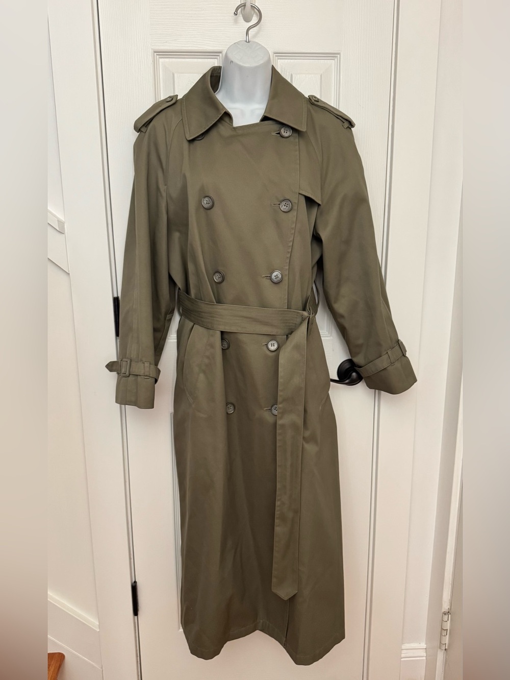 London Fog Olive Green Double-Breasted Trench Coat with Belt